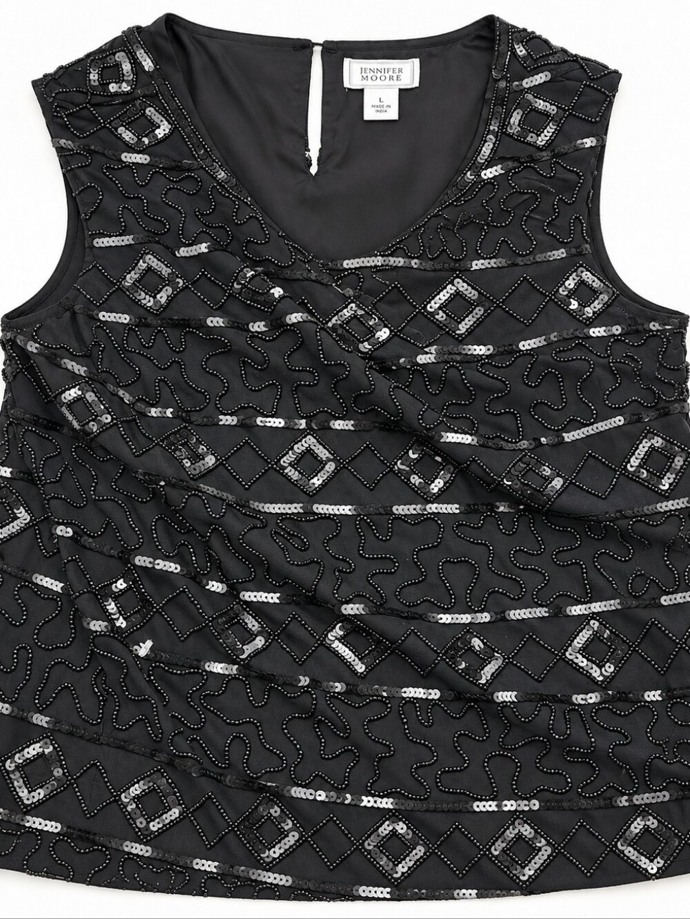 NWT Jennifer Moore Black Beaded Sequin Sleeveless Cocktail Party Dress